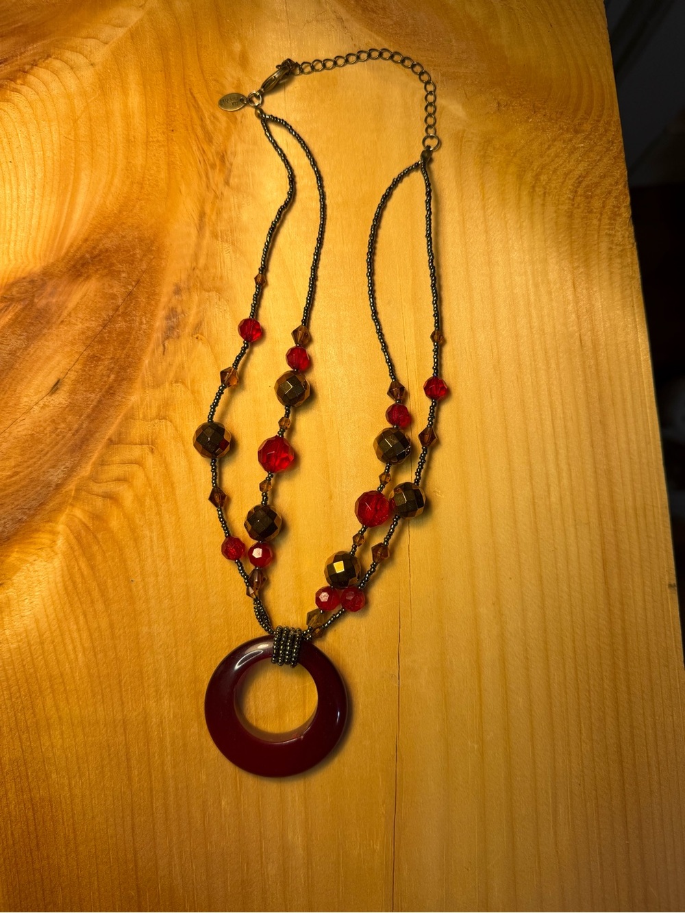 Vintage 2000s Crimson Lia Sophia Red Ring Pendant Multi-Strand Necklace
